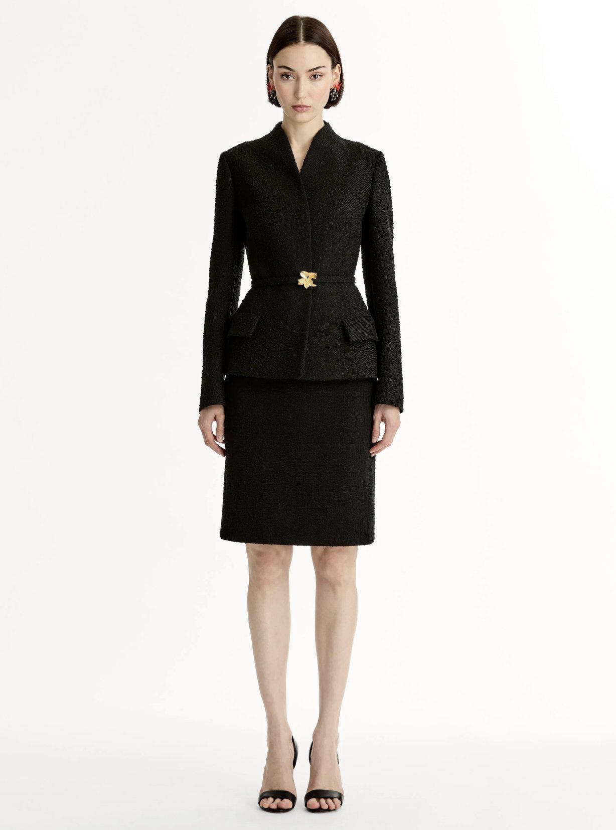 Cyclamen Belt Tweed Jacket, on model